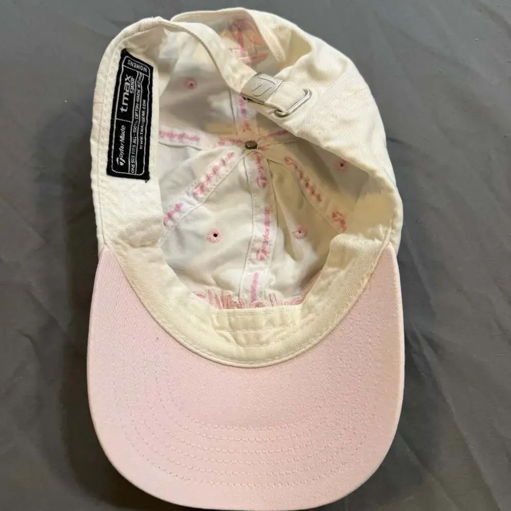 TaylorMade TMAX Gear Women’s Golf Hat Cream Pink Logo Adjustable Cap